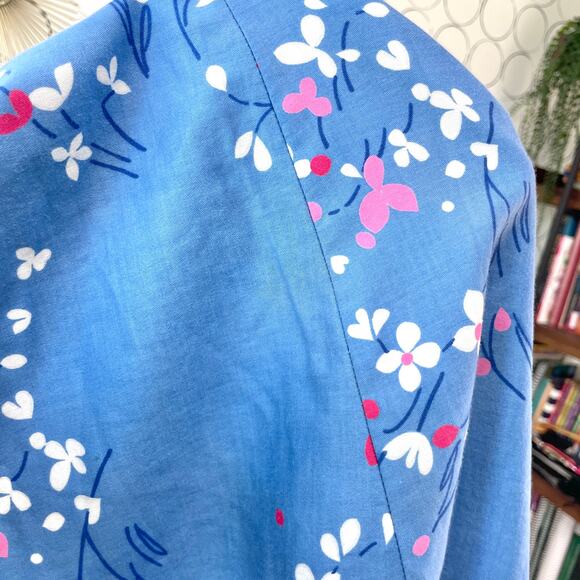 VTG Malia Honolulu Womens Midi Dress 10 Blue Floral Dainty Feminine Retro Cotton - Picture 14 of 16